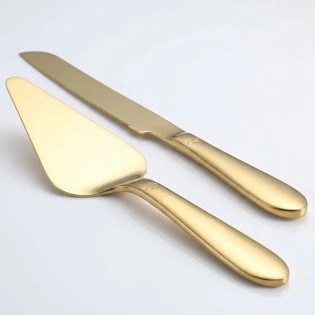 Eisinly gold cake knife and server set in elegant giftware box — premium stainless steel wedding cake cutting set